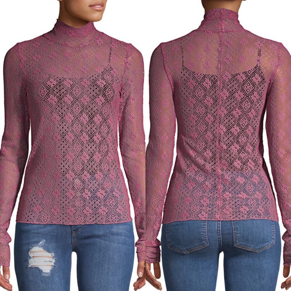 1 Left!! Free People Sheer Lace Turtleneck Top - Picture 3 of 8